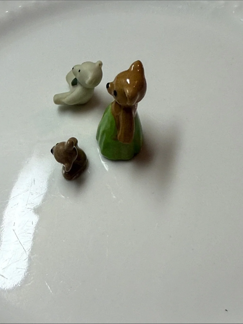 Vintage miniature Ceramic teddyBear Figurine Set with Green Dress - Hagen Renakr